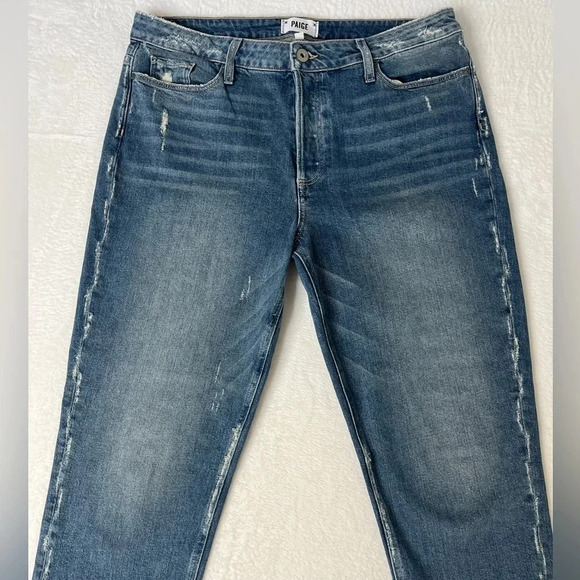 Paige sz 32 Hoxton Ankle Peg Distressed Button Fly Straight Leg Low Stretch EUC - Picture 4 of 12